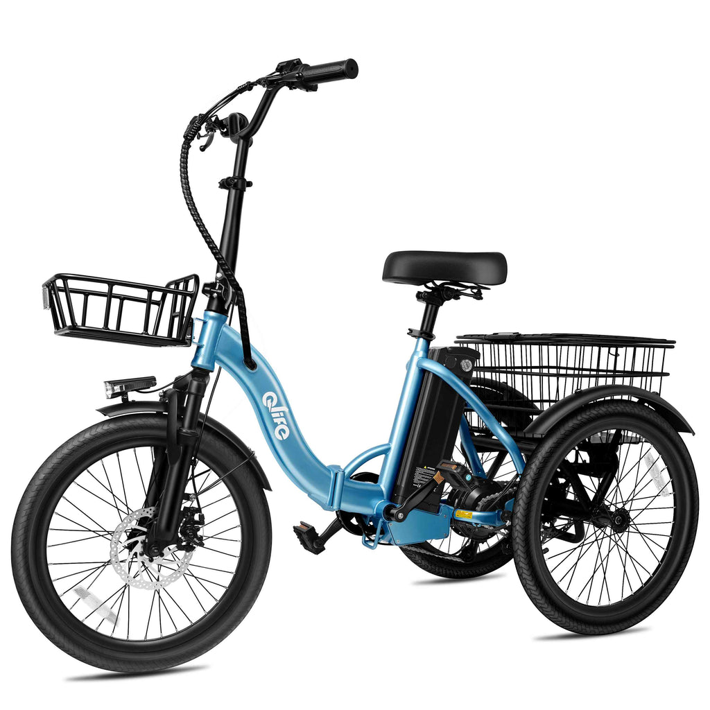 Qlife Triker Folding 3 Wheel Pedal-Assist Electric Cargo Tricycle Bike