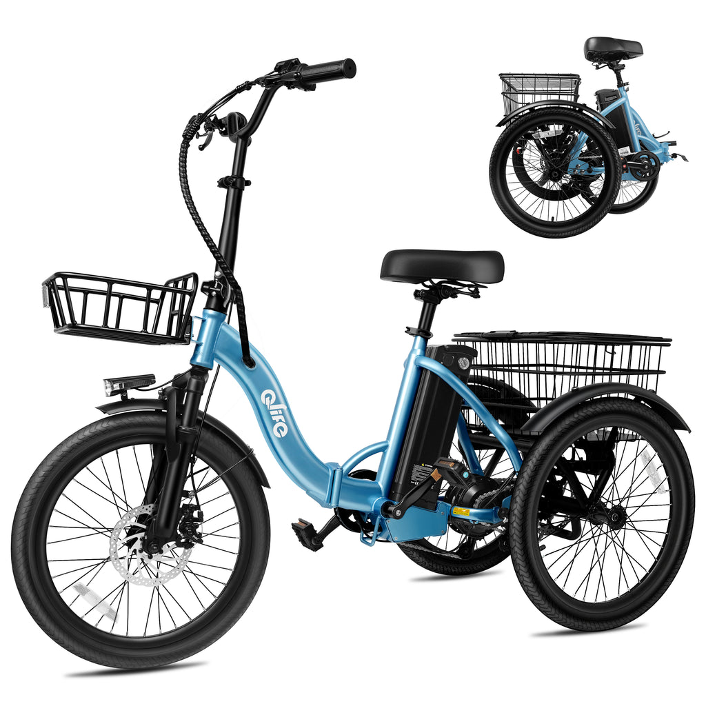 Qlife Triker Folding 3 Wheel Pedal-Assist Electric Cargo Tricycle Bike