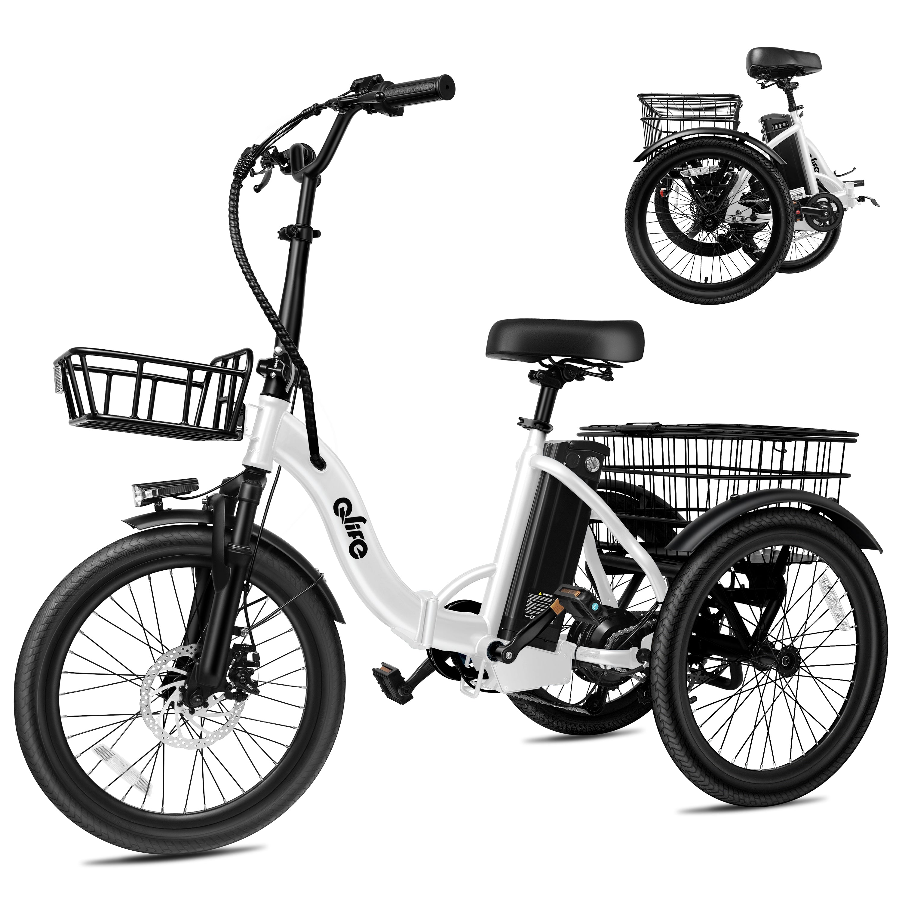 Qlife Triker Folding 3 Wheel Pedal-Assist Electric Cargo Tricycle Bike