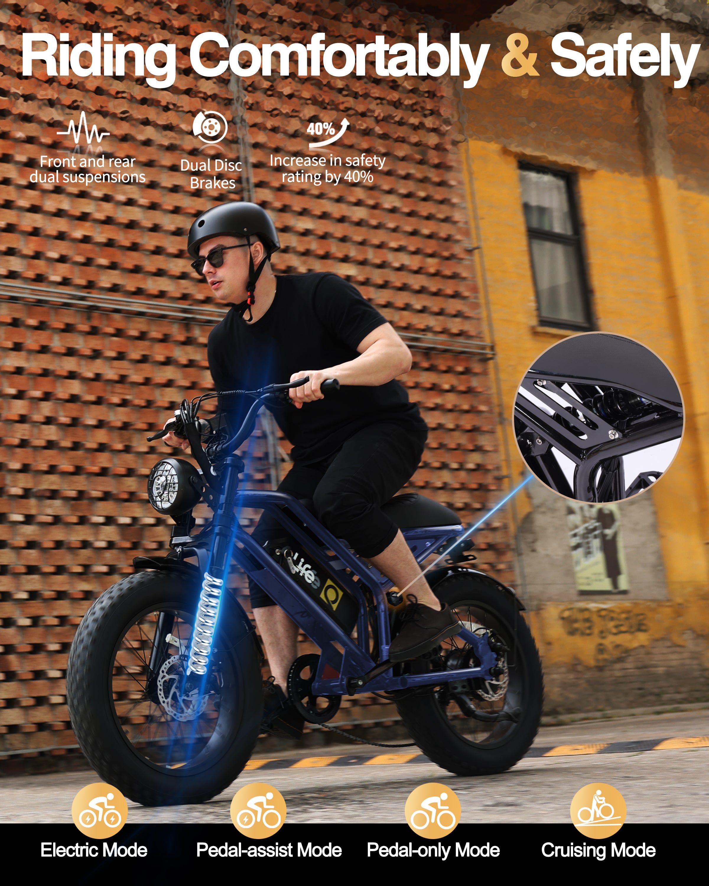 Qlife Spark Fast Full Suspension Electric Fat Tire Dirt Mountain Electric Bike