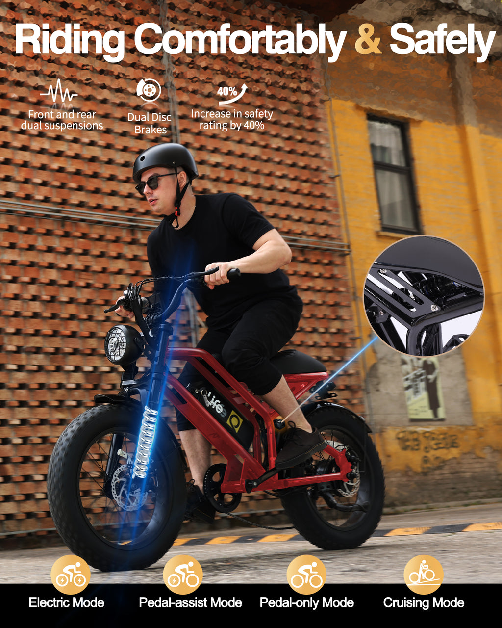 Qlife Spark Fast Full Suspension Electric Fat Tire Dirt Mountain Electric Bike