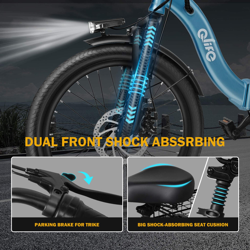 Qlife Triker Folding 3 Wheel Pedal-Assist Electric Cargo Tricycle Bike