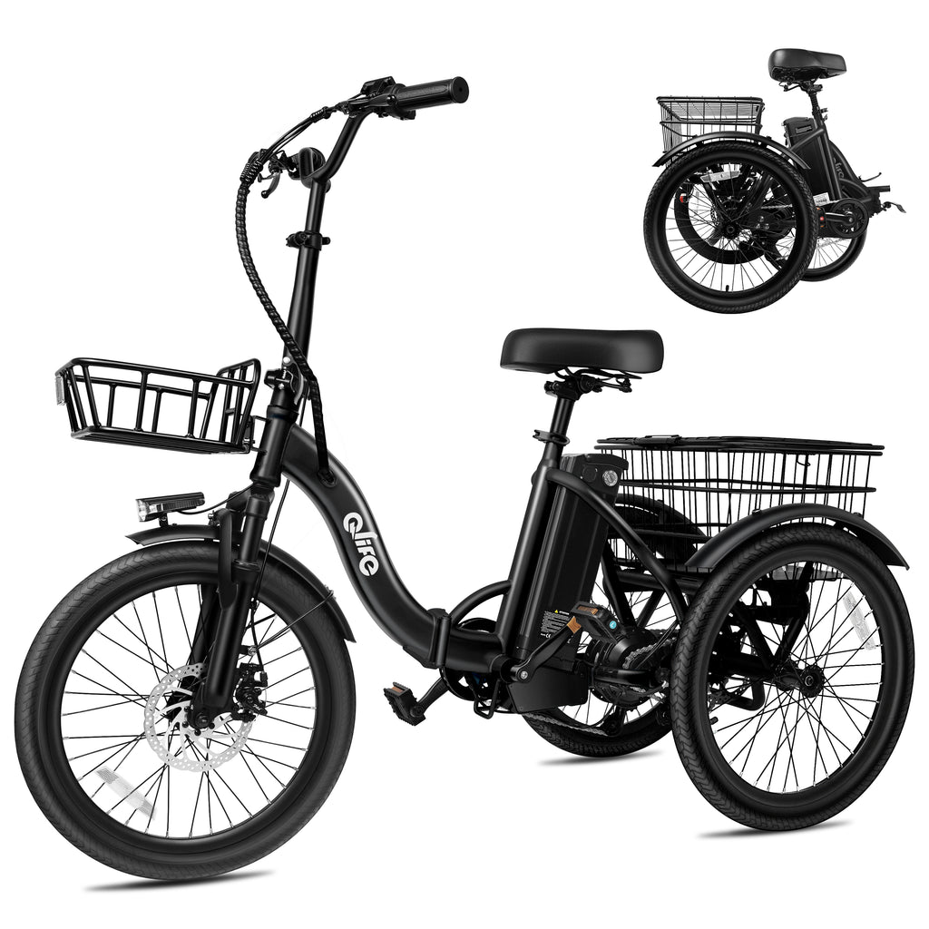 Qlife Triker Folding 3 Wheel Pedal-Assist Electric Cargo Tricycle Bike