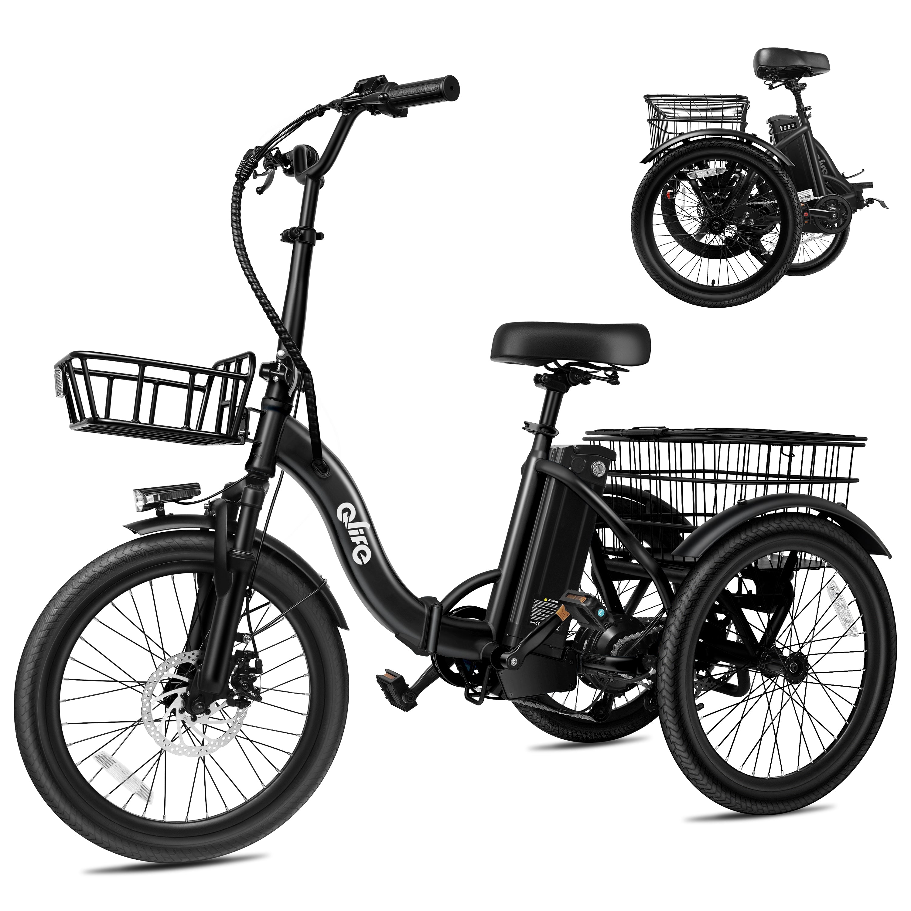 Qlife Triker Folding 3 Wheel Pedal-Assist Electric Cargo Tricycle Bike