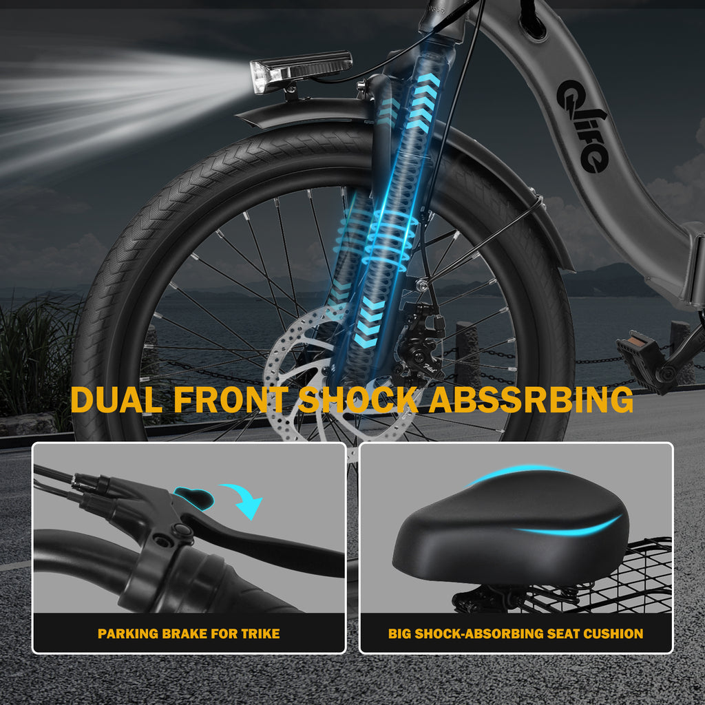 Qlife Triker Folding 3 Wheel Pedal-Assist Electric Cargo Tricycle Bike