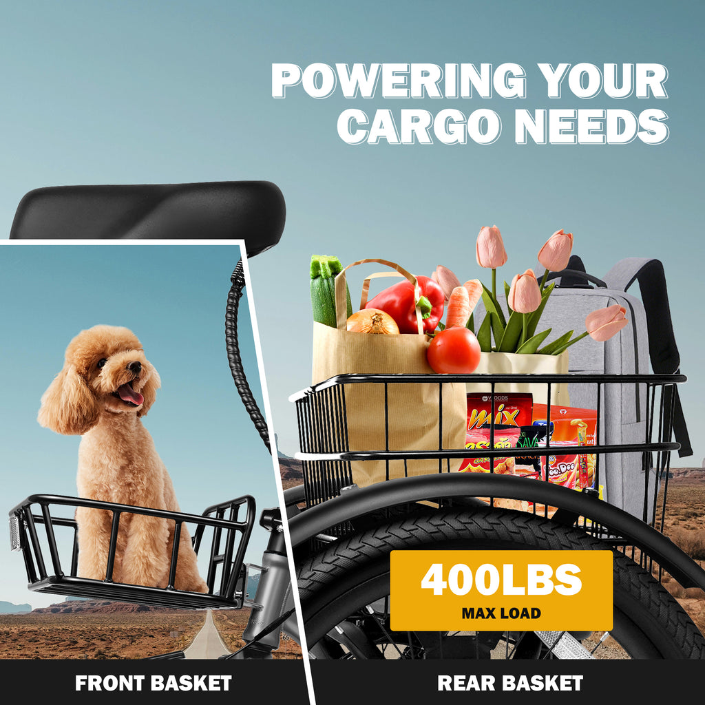 Qlife Triker Folding 3 Wheel Pedal-Assist Electric Cargo Tricycle Bike