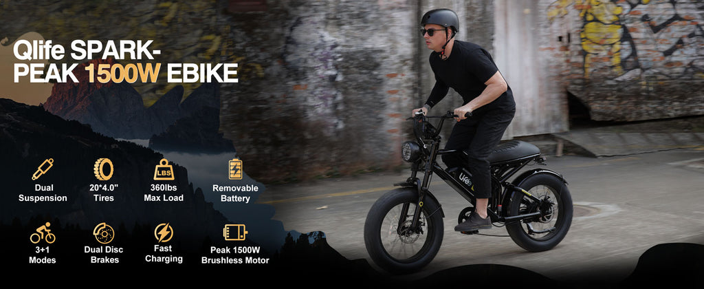Qlife Spark Fast Full Suspension Electric Fat Tire Dirt Mountain Electric Bike 