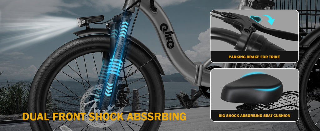 Qlife Triker Folding 3 Wheel Pedal-Assist Electric Cargo Tricycle Bike