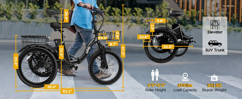 Qlife Triker Folding 3 Wheel Pedal-Assist Electric Cargo Tricycle Bike