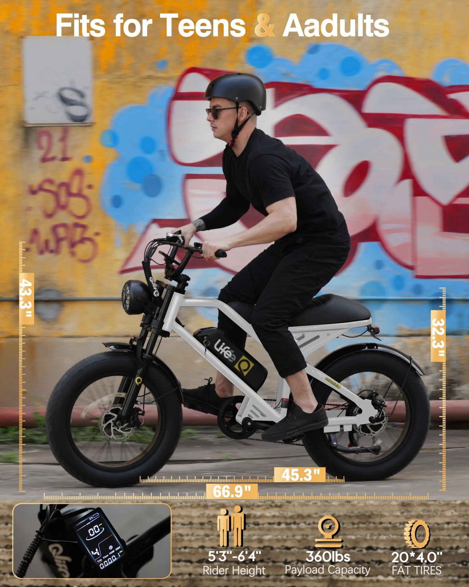 Qlife Spark Fast Full Suspension Electric Fat Tire Dirt Mountain Electric Bike - E - Lite Ride