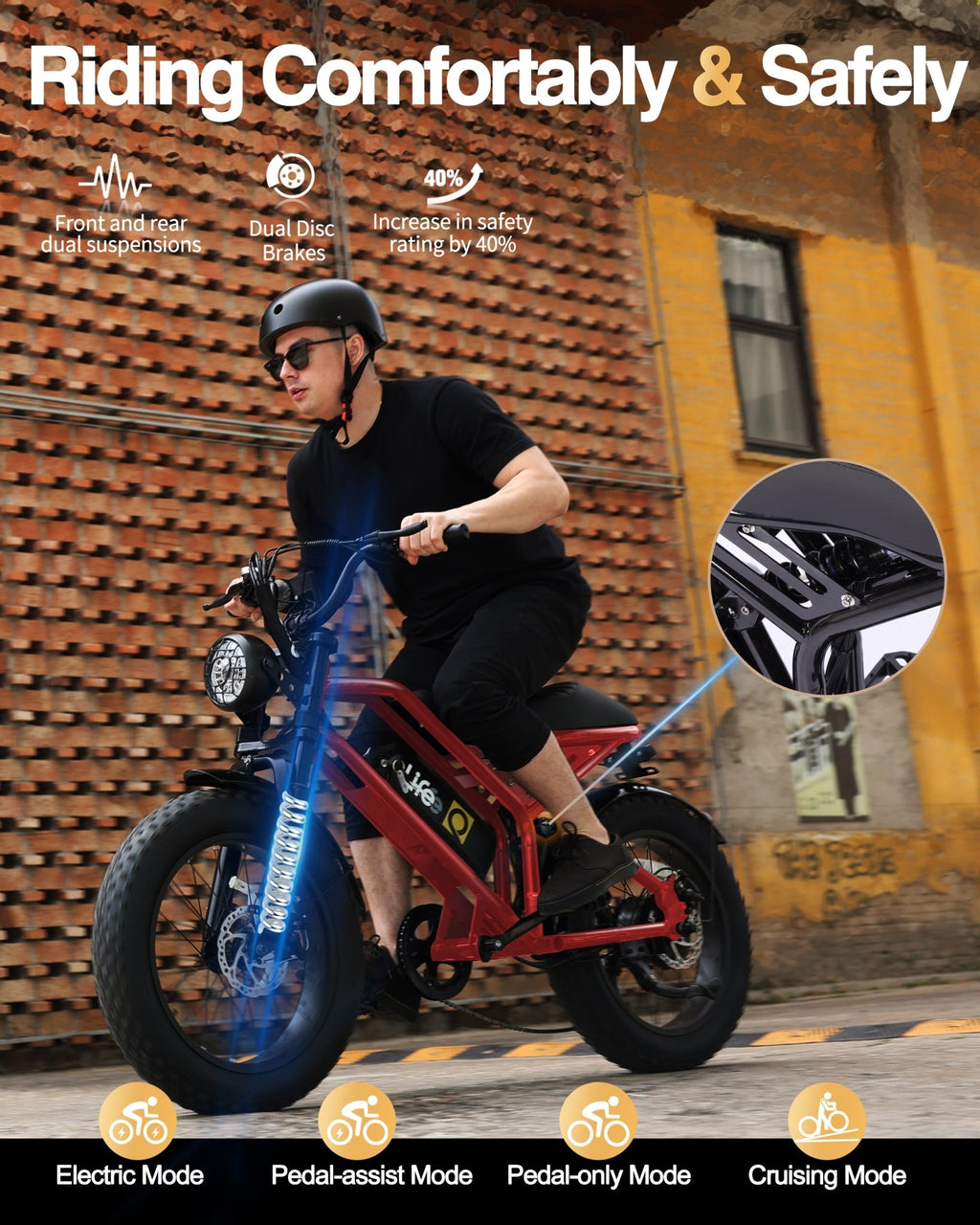 Qlife Spark Fast Full Suspension Electric Fat Tire Dirt Mountain Electric Bike - E - Lite Ride