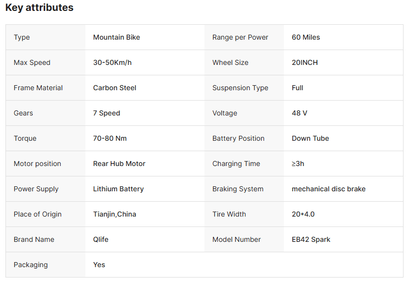 Qlife Spark Fast Full Suspension Electric Fat Tire Dirt Mountain Electric Bike - E - Lite Ride