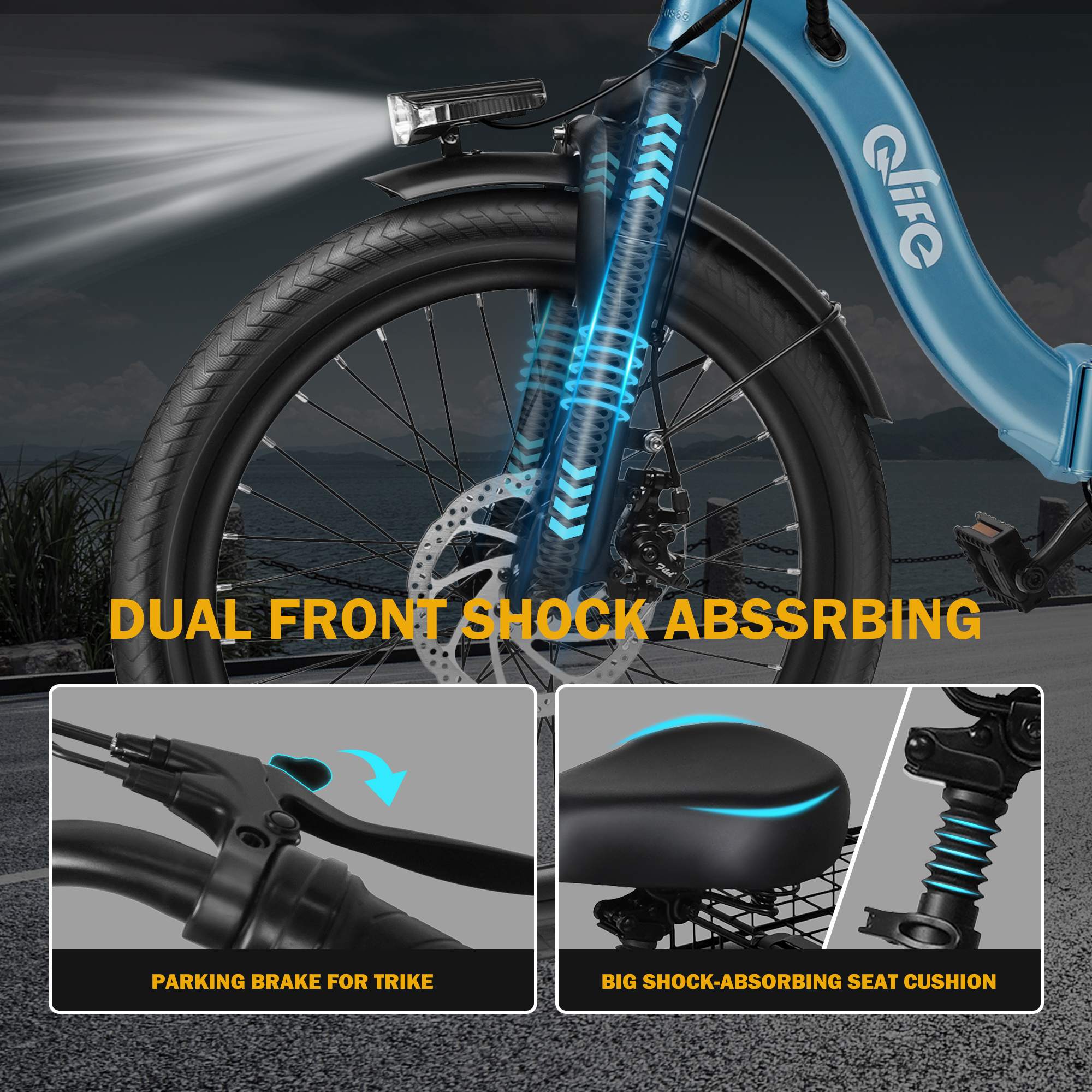 Qlife Triker Folding 3 Wheel Pedal - Assist Electric Cargo Tricycle Bike - E - Lite Ride