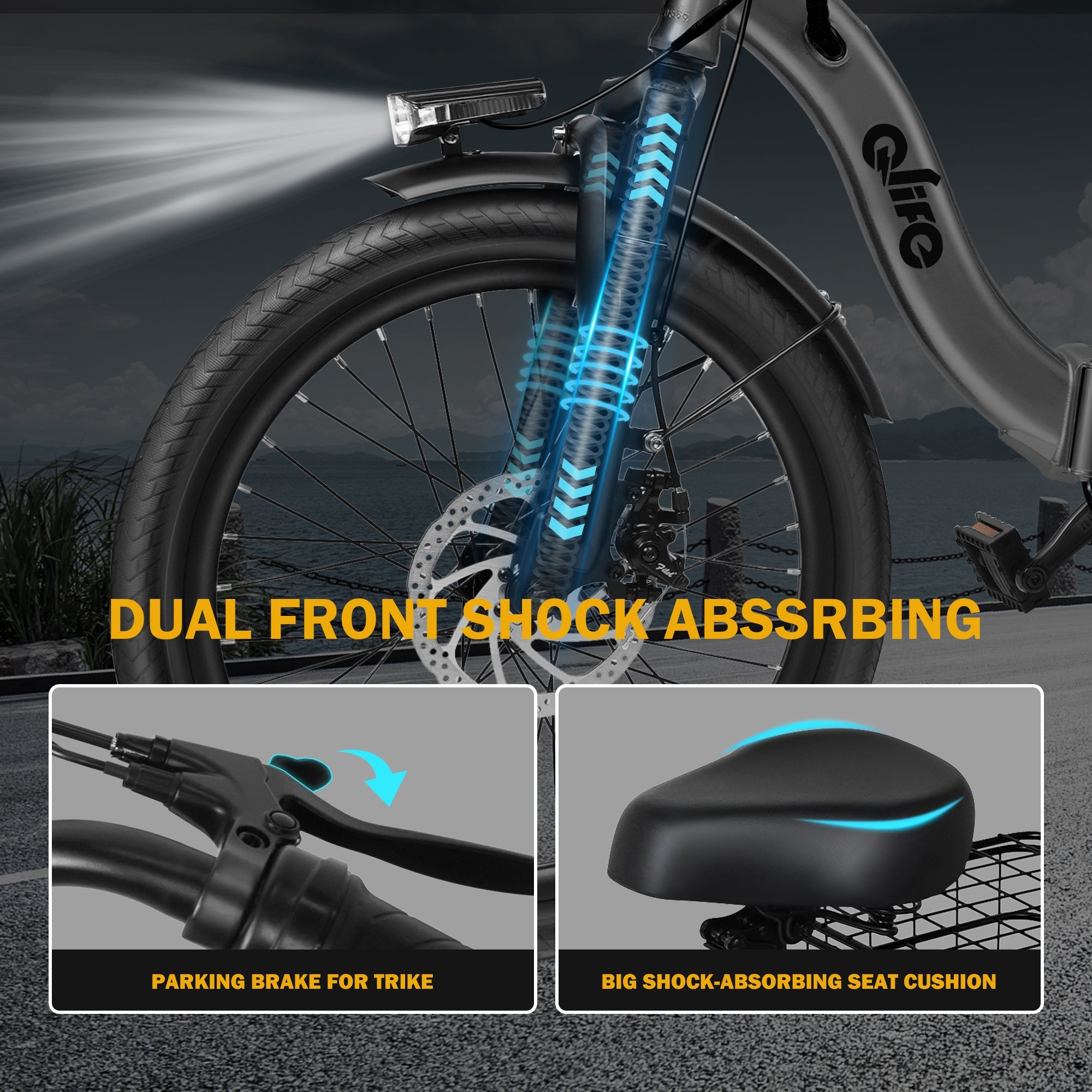 Qlife Triker Folding 3 Wheel Pedal - Assist Electric Cargo Tricycle Bike - E - Lite Ride