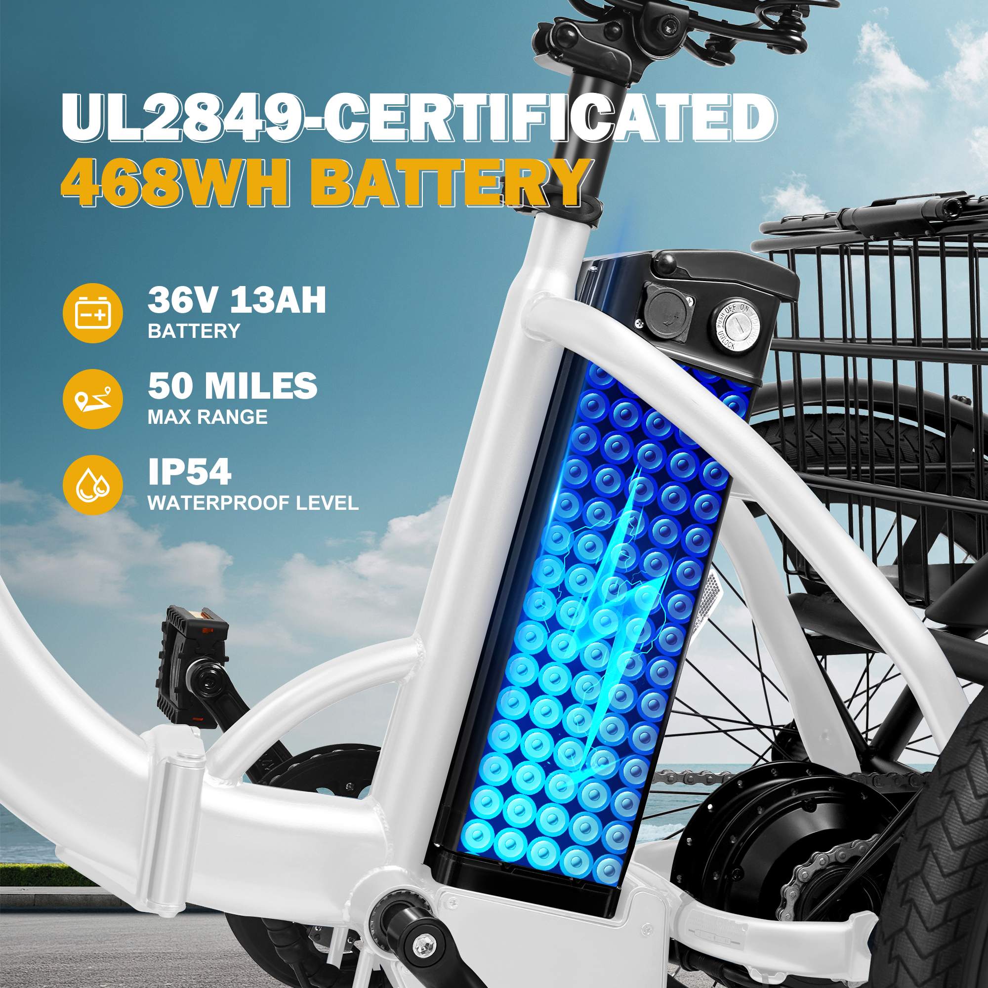 Qlife Triker Folding 3 Wheel Pedal - Assist Electric Cargo Tricycle Bike - E - Lite Ride