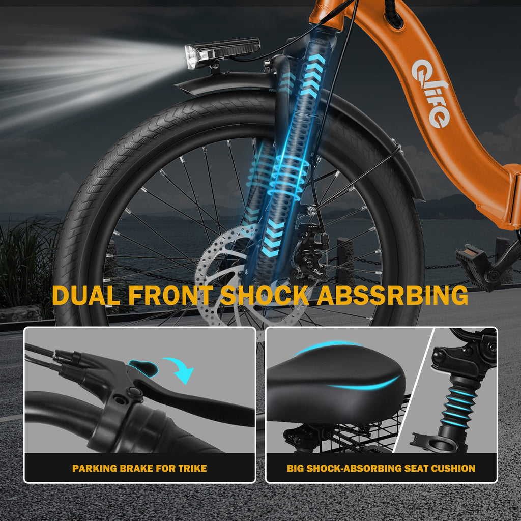 Qlife Triker Folding 3 Wheel Pedal - Assist Electric Cargo Tricycle Bike - E - Lite Ride