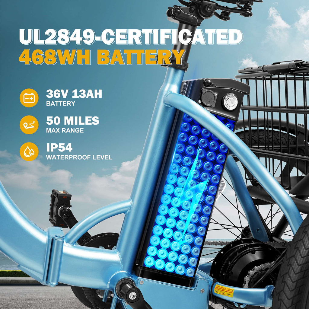 Qlife Triker Folding 3 Wheel Pedal - Assist Electric Cargo Tricycle Bike - E - Lite Ride