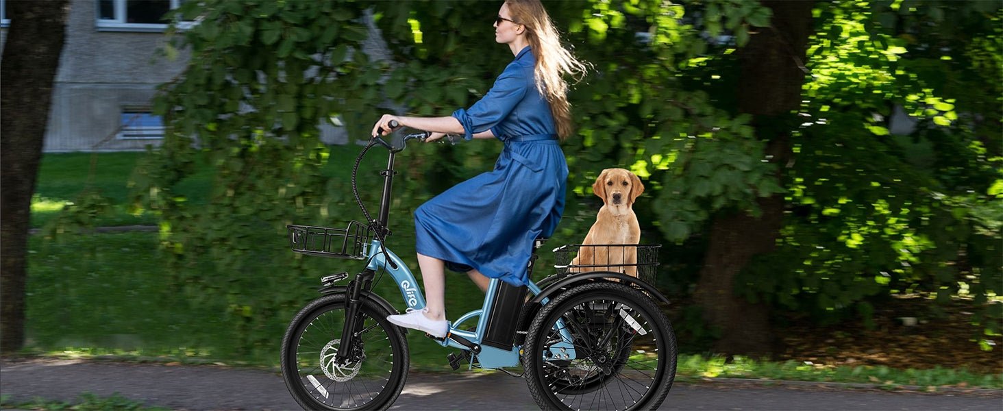 Qlife Triker Folding 3 Wheel Pedal - Assist Electric Cargo Tricycle Bike - E - Lite Ride
