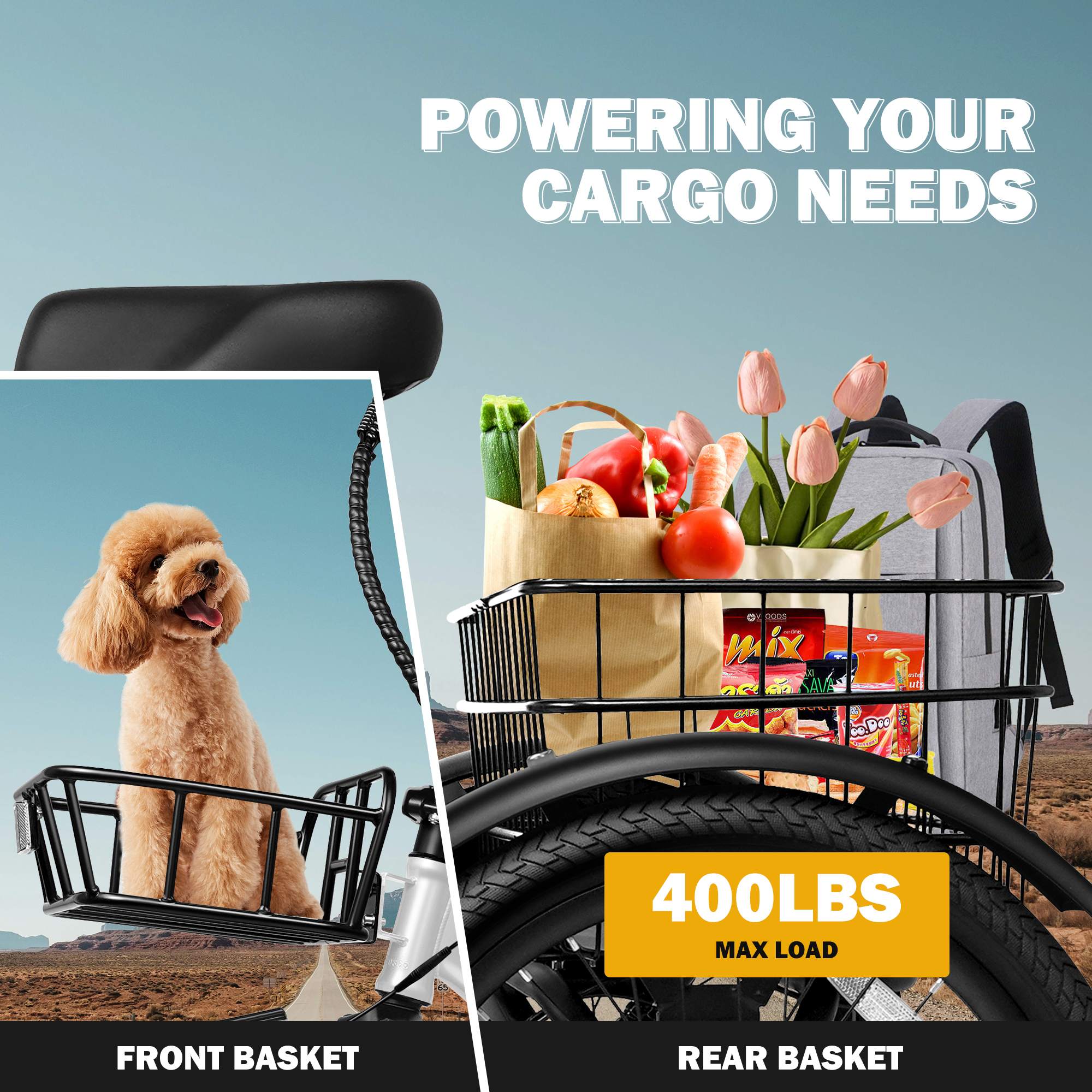 Qlife Triker Folding 3 Wheel Pedal - Assist Electric Cargo Tricycle Bike - E - Lite Ride