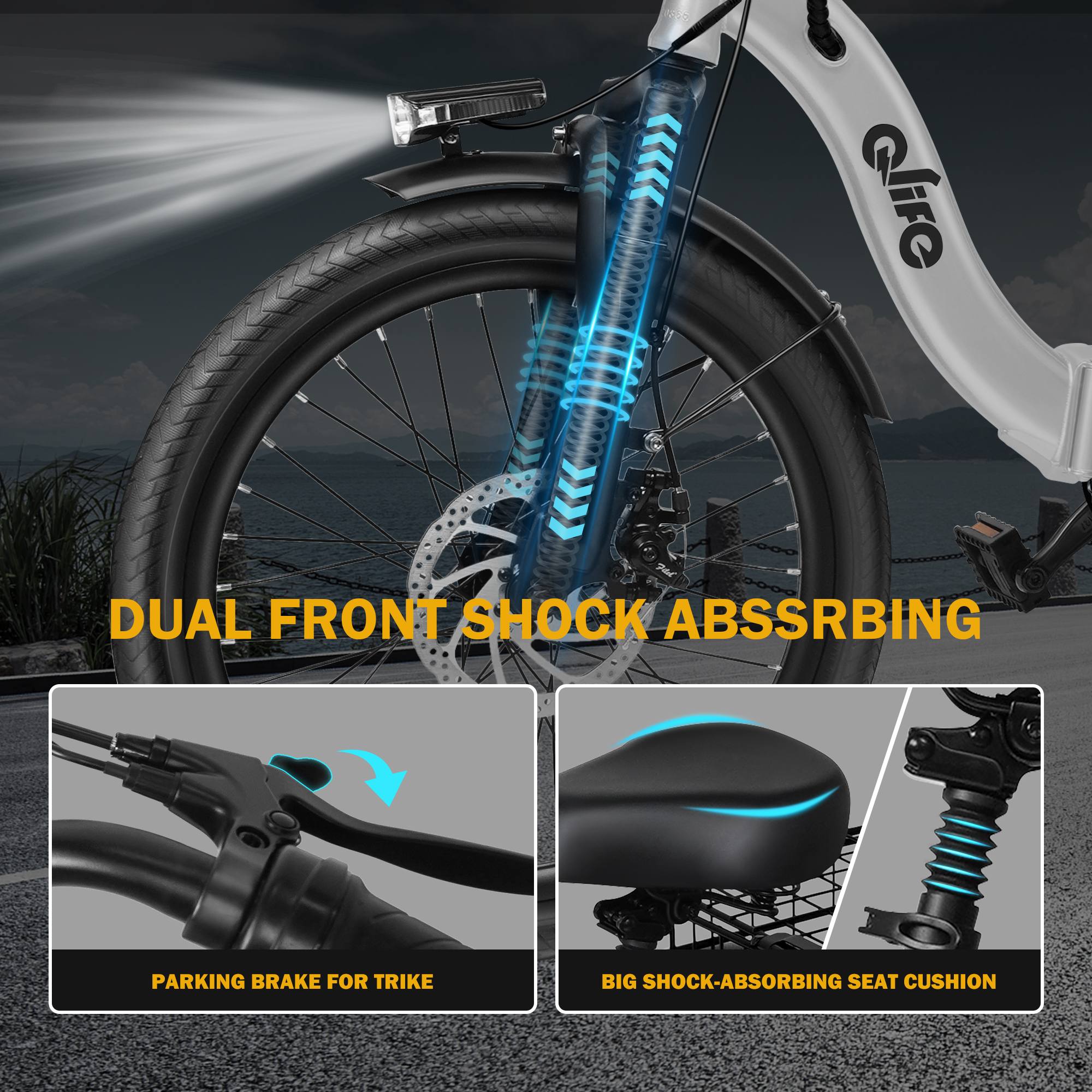 Qlife Triker Folding 3 Wheel Pedal - Assist Electric Cargo Tricycle Bike - E - Lite Ride