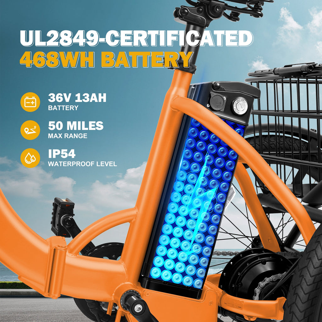 Qlife Triker Folding 3 Wheel Pedal - Assist Electric Cargo Tricycle Bike - E - Lite Ride