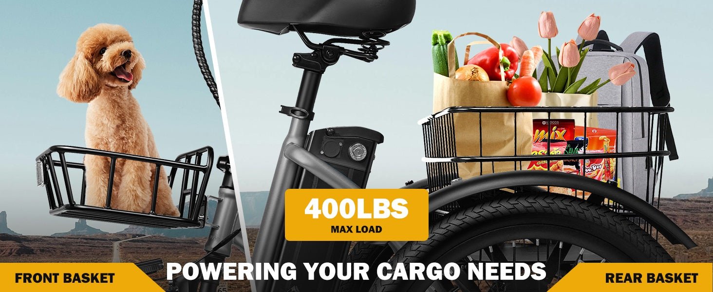 Qlife Triker Folding 3 Wheel Pedal - Assist Electric Cargo Tricycle Bike - E - Lite Ride